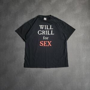 Vintage 2004 Will Grill for Sex Funny Graphic Black Shirt Large
